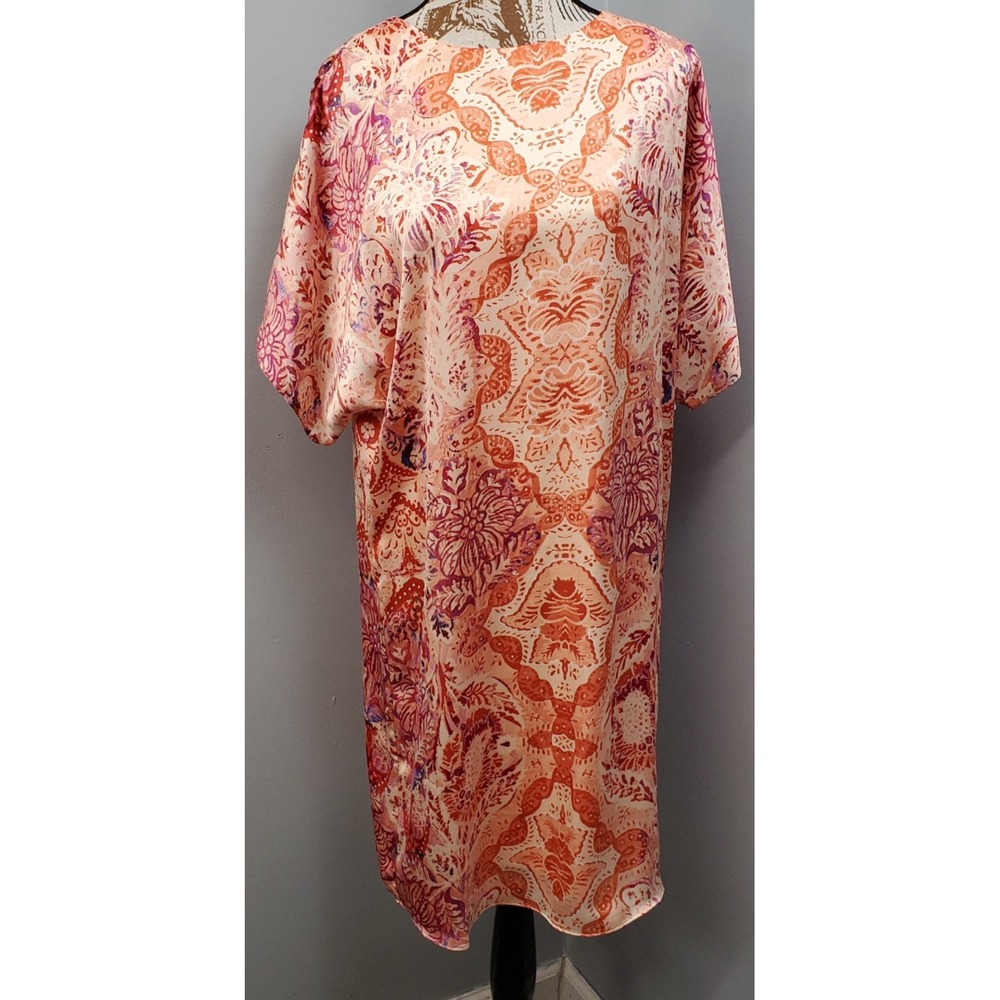 Chico's Dress Womens 4/6 Multi Scarf Paisley Fashion Short Sleeve Keyhole Back